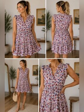 THML Pink Floral Ruffled Tiered Dress